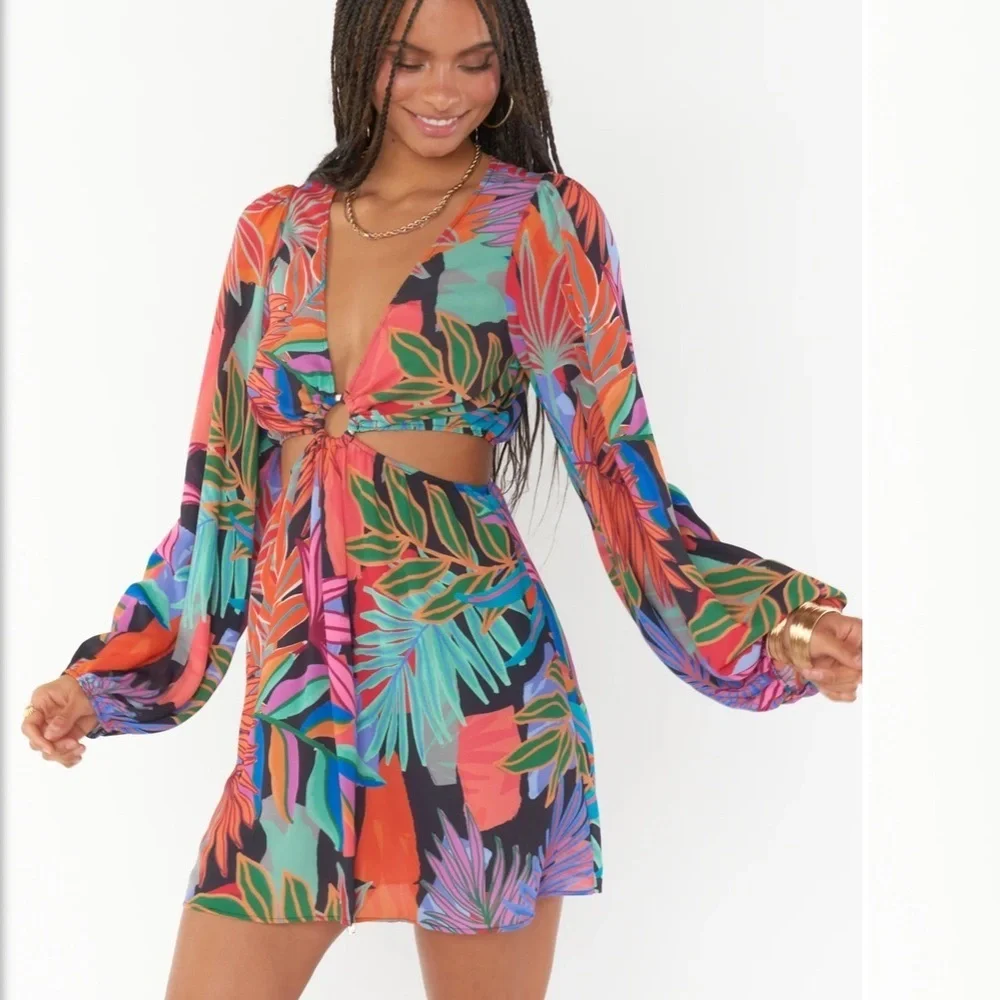 SHOW ME YOUR MUMU Go Out Cut Out Mini Dress Tropical Paradise Size Medium - Picture 3 of 16